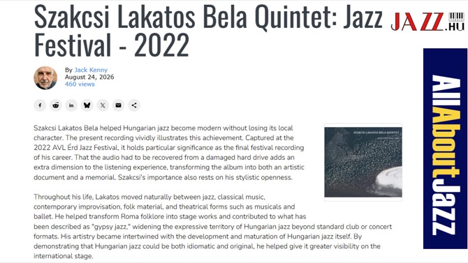 Szakcsi utolsó koncertlemezét méltatja az All About Jazz